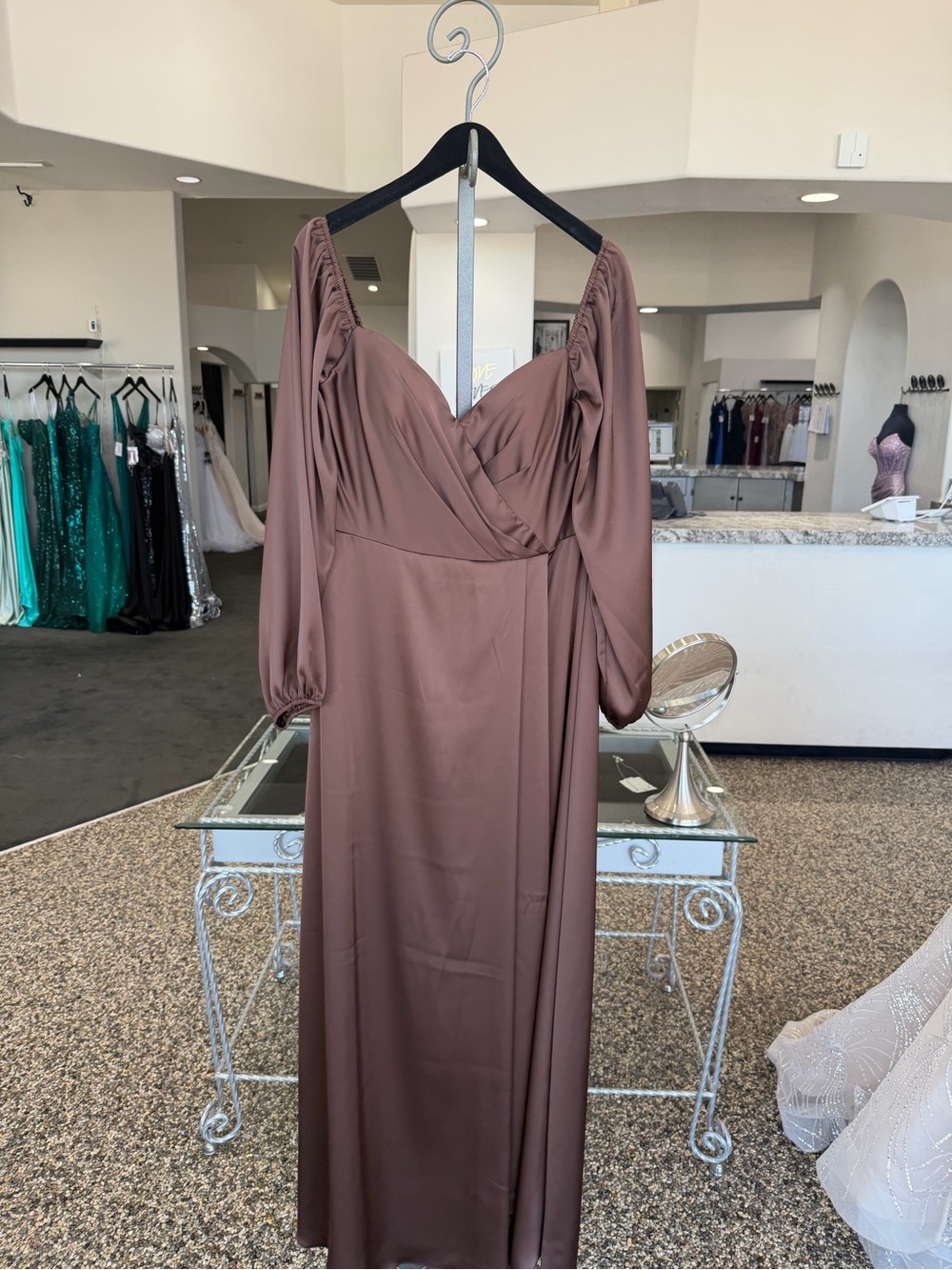 Christina Wu Brown Long Sleeve V-Neck Maxi Dress 22236